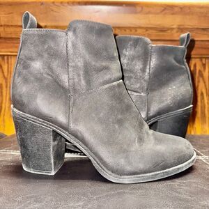 H&M Divided Black Leather Suede Block Heel Zip Up Boots Booties - Size 39